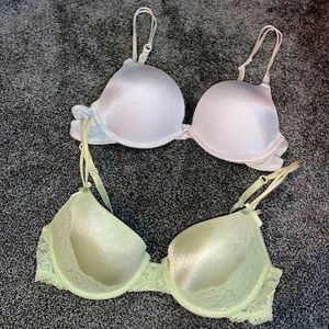 2 ambrielle push up bras - pastel green - white